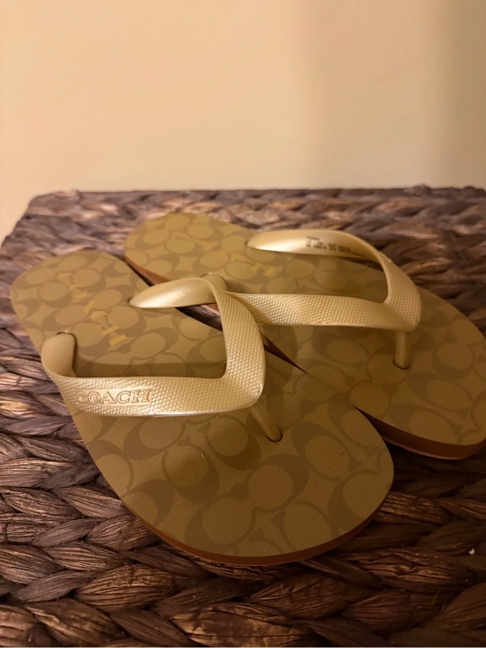 Coach Signature Flip Flops in Gold